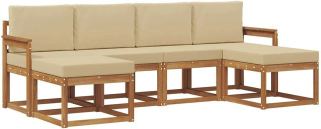 vidaXL Outdoor-Sofagarnitur aus Akazienholz in Natur und Beige mit 6 Teilen und Polstern im Latten-Design - Bild 1