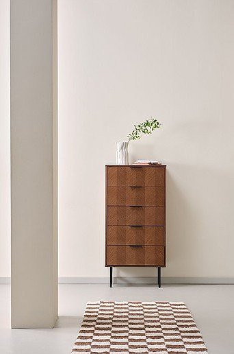 DUVBERG Kommode Jotex in Walnuss Braun im Retro-Design mit geometrischem Muster, B/T/H: 121 x 40 x 60 cm - Bild 1
