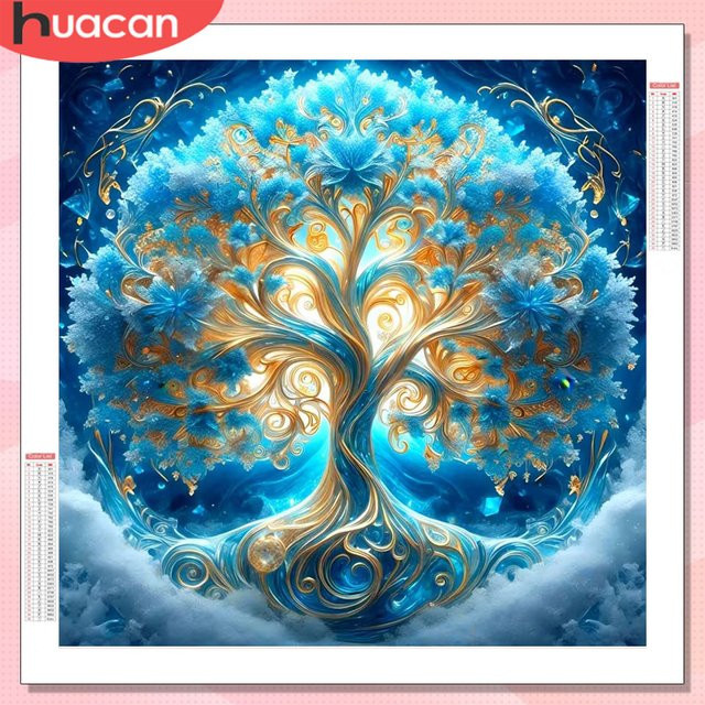 HUACAN Diamantmosaik Set Baum Landschaft als DIY Kreuzstich Malerei mit Strasssteinen - Bild 1