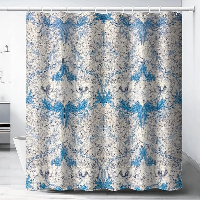 William Morris Duschvorhang mit floralem Design in Grün, B: 240 cm, H: 180 cm - Bild 1
