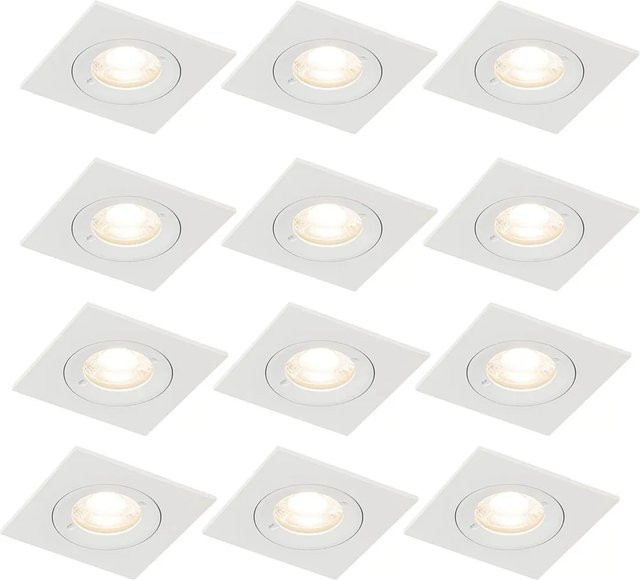 QAZQA Xena Set mit 12 weißen quadratischen GU10 Einbaustrahlern IP44, Durchmesser: 50 mm - Bild 1