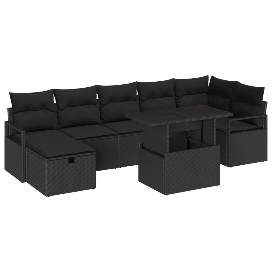 vidaXL 8-teiliges Garten Sofa Set aus Polyrattan in Schwarz mit Kissen und Ottoman für Terrasse und Balkon - Bild 2