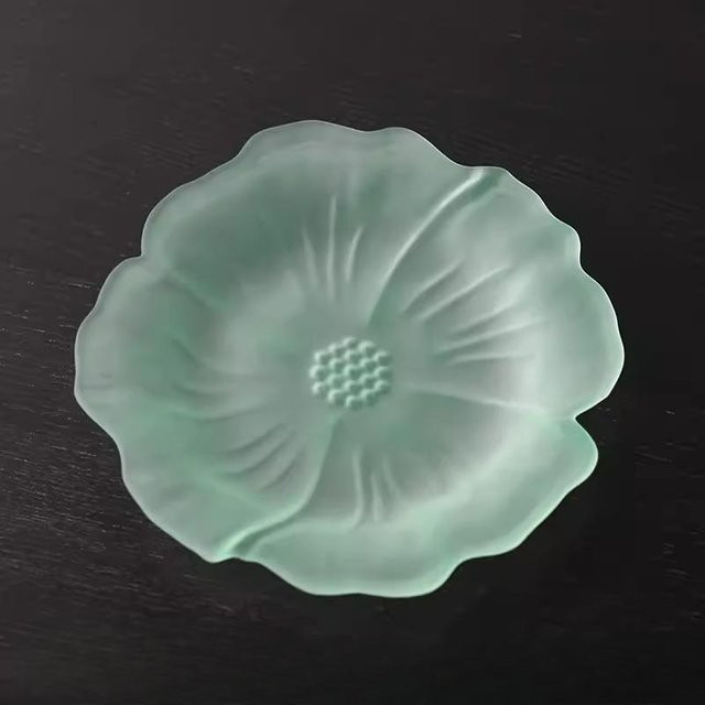 Farbiges Teetablett aus Glas in Grün, rundes Blütenblatt-Tablett für Teezeremonien und Snacks, Durchmesser: 16,5 cm - Bild 1