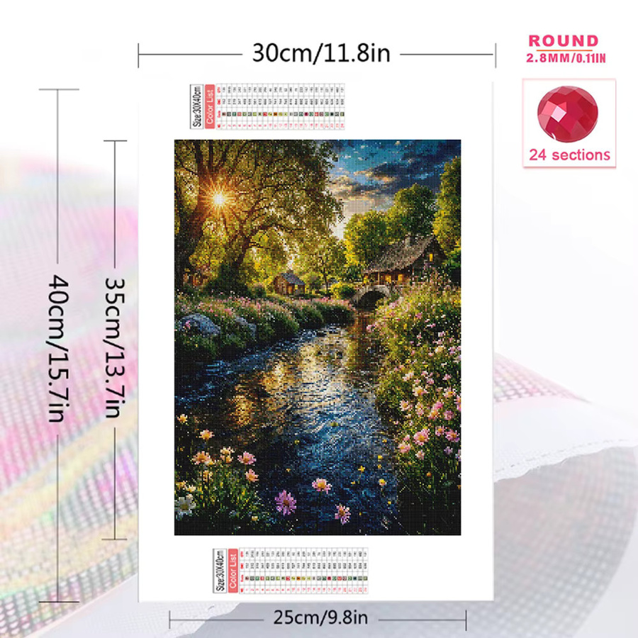 EverShine 5D-Diamant-Stickerei Landschaftsmotiv mit Garten und Baum, mehrfarbiges Mosaik-Bild zur Hausdekoration, B/H: 30 x 30 cm - Bild 2
