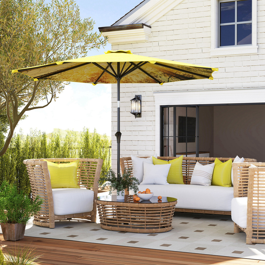 Outsunny Sonnenschirm Gelb mit Muster und Handkurbel, achteckiger Balkonschirm aus Aluminium, Durchmesser: 300 cm, B/H/T: 294 x 247 x 294 cm - Bild 2
