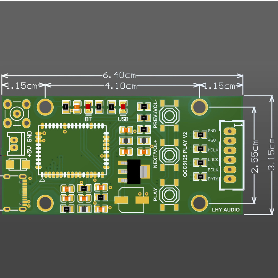 LHY AUDIO QCC5125 Bluetooth USB Typ-C-Eingangsadapterplatine mit IIS-Ausgang 96KHz in Grün - Bild 3