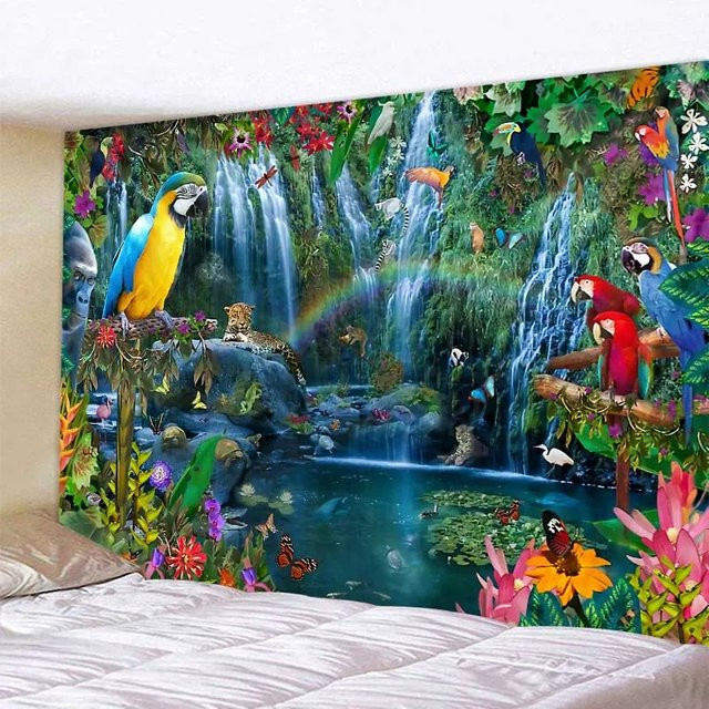VIKAMA Wandteppich mit Dschungelvögeln im Bohemian-Stil, Mehrfarbig, B/H: 73 x 73 cm - Bild 1