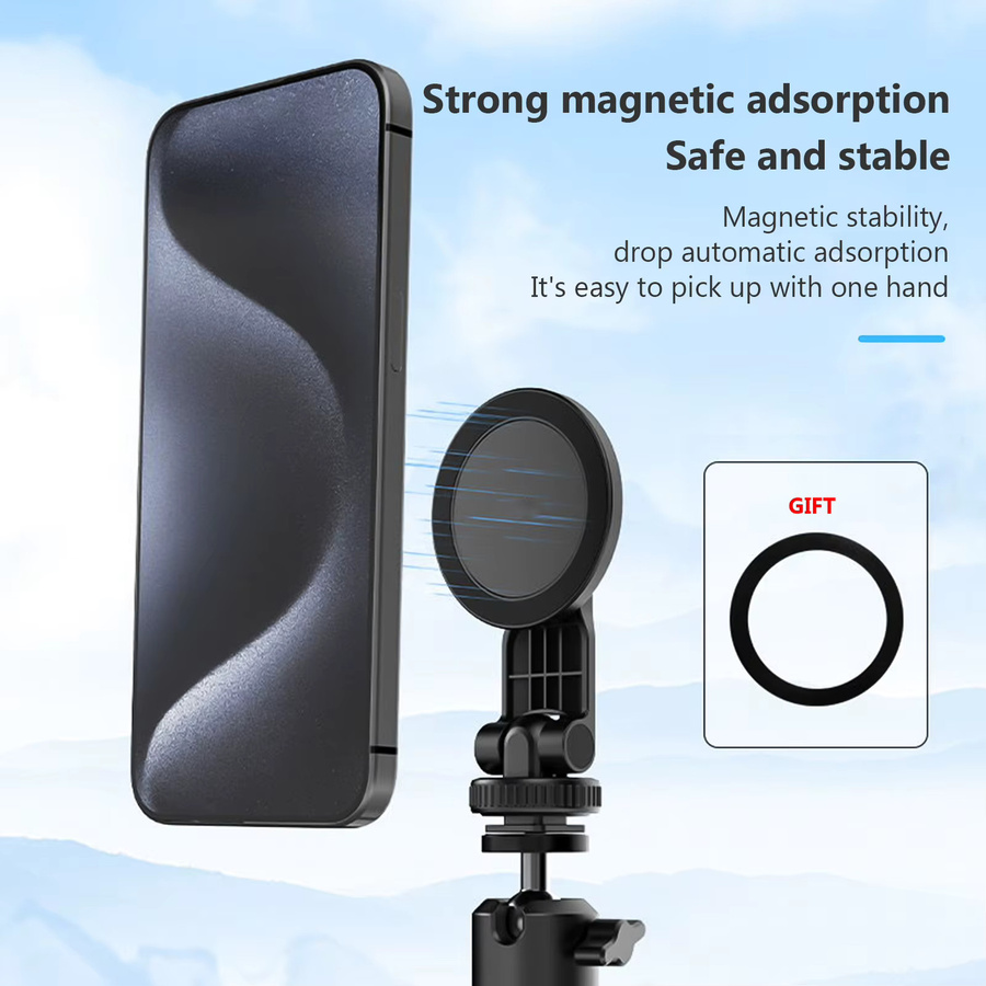 Magnetische 3-in-1 Telefonstativhalterung mit Kaltgewindeschuh und 1/4 Zoll Gewinde in Schwarz - Bild 4