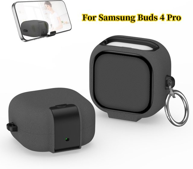 Stoßfeste Schutzhülle für Samsung Galaxy Buds 4 Pro mit integriertem Telefonständer und Anti-Staub-Abdeckung in Schwarz - Bild 1
