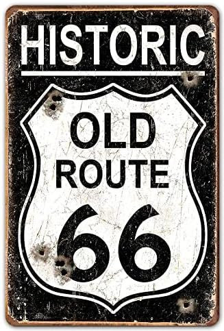 TOLANK Vintage Metallschild Old Route 66 Retro-Stil in Schwarz und Multicolour, B: 20,0 cm, H: 14,0 cm - Bild 1
