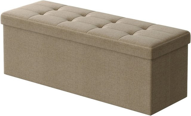 Songmics Sitzbank mit Stauraum in Braun mit Stepp Design und Leinenimitatstoff, B/T/H: 110 x 38 x 38 cm - Bild 1
