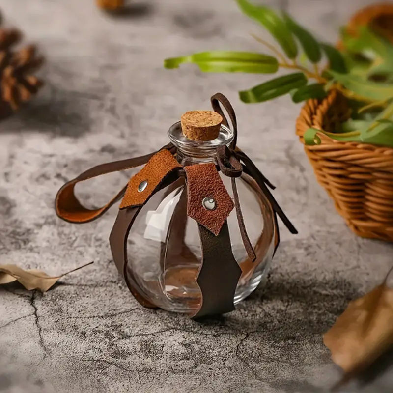 Rustikale Glasflasche für Zaubertrank mit Korkverschluss in Transparent für Halloween Cosplay und LARP - Bild 1
