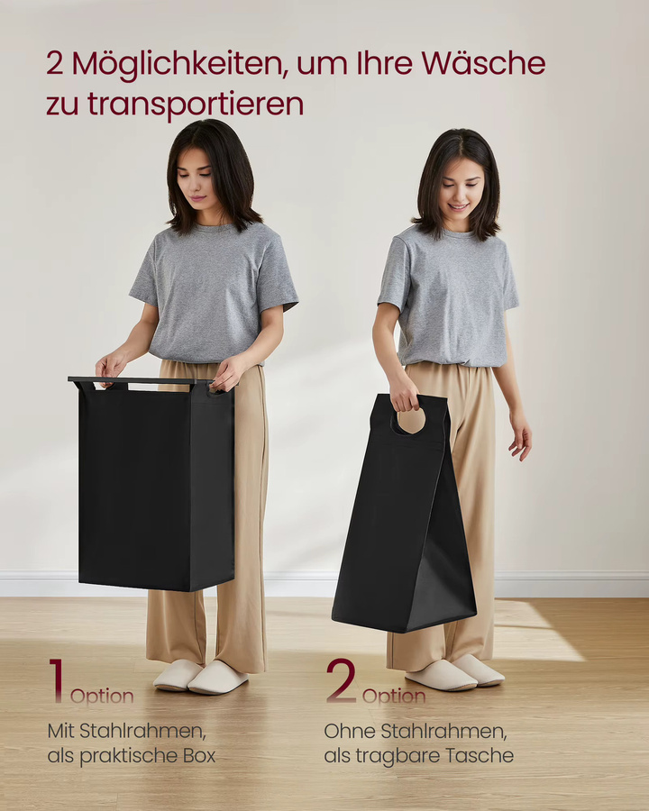 VASAGLE Wäschekorb mit Ablage und herausnehmbarem Wäschesack aus Oxford-Gewebe und Metallrahmen, schwarz-vintagebraun, B/T/H: 42 x 75 x 1 cm - Bild 5