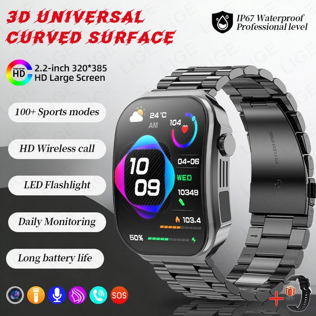 LIGE Smartwatch, Edelstahl, Schwarz, Damen - Bild 1