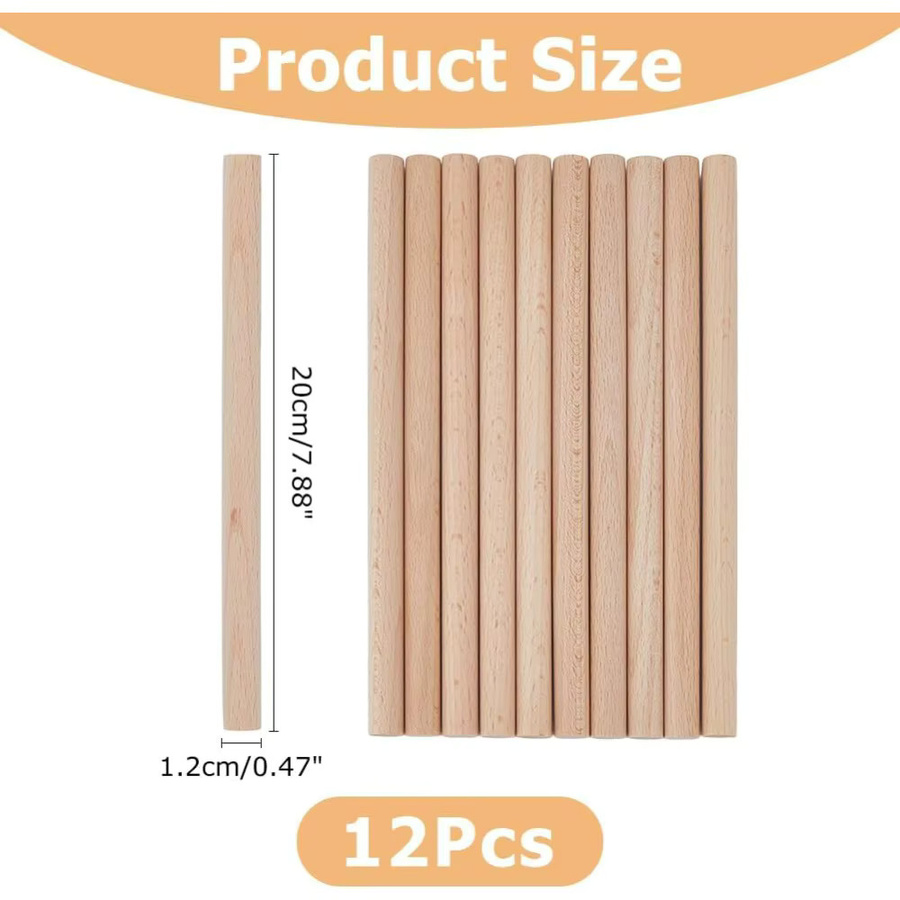 12 Stück Hartholz-Bastelstäbe in Braun für DIY-Projekte, Wandteppich und Dekoration, Durchmesser: 1,2 cm, Länge: 20 cm - Bild 2