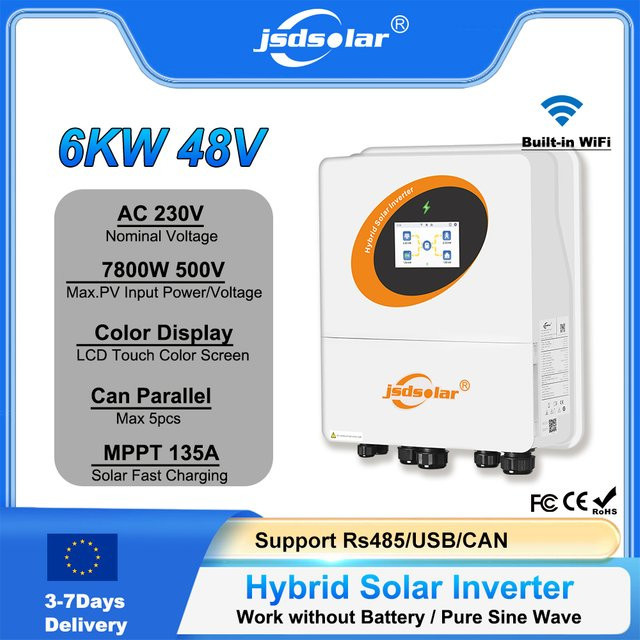 Powland 6KW Hybrid-Solarwechselrichter mit MPPT 135A und reiner Sinuswelle, 48V zu 220V, Farbe: Weiß - Bild 1