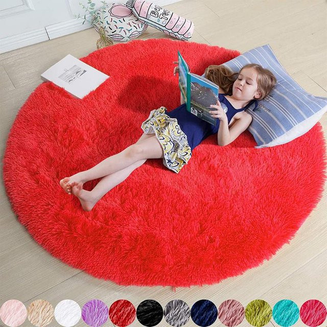 Runder Plüschteppich von WTEMPO in Weiß, flauschiger Teppich aus Microfaser für Wohnzimmer, Schlafzimmer oder Kinderzimmer, Durchmesser: 40 cm - Bild 1