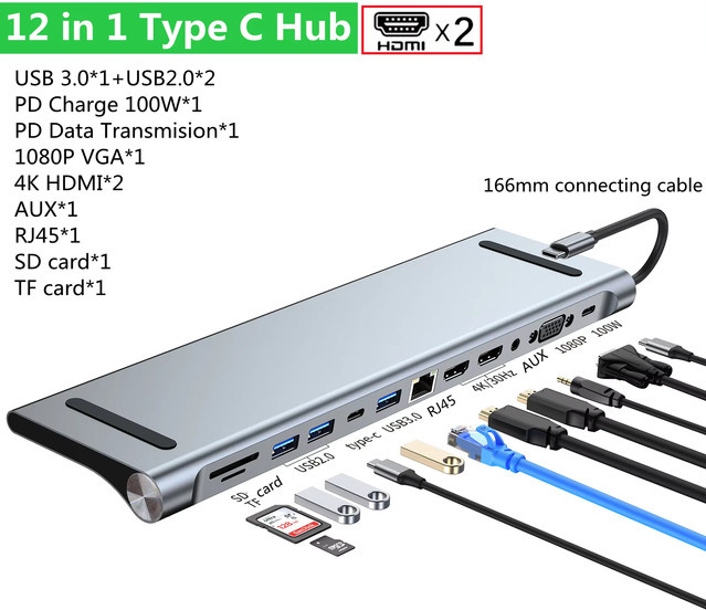 FC&EC 11-in-1 USB-C Dockingstation Multiport Adapter mit 4K HDMI, VGA, RJ45 Ethernet, SD/TF Kartenleser und USB 3.0 für Laptop, MacBook und iPad - Bild 1