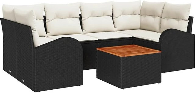 vidaXL Garten-Sofa-Set 7-teilig in Schwarz-Weiß mit Polyrattan und pulverbeschichtetem Stahl inklusive Tisch und Stauraumfunktion - Bild 1
