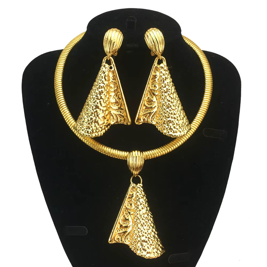 Yuminglai Schmuck-Set Creolen Halskette, Kupfer, Gold, Damen - Bild 1
