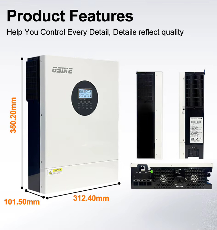 GSIKE Hybrid-Solarwechselrichter 4KW 24V Off-Grid-Wechselrichter mit MPPT Ladegerät und BMS für Solar-Batteriepakete, Farbe: Weiß - Bild 6
