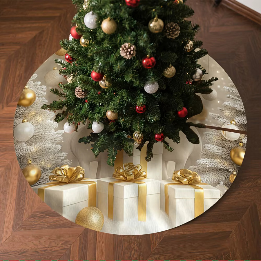 VIKAMA Weihnachtsbaumrock in Silber und Weiß mit Rentiergeweih und Schneeflockenmuster - Bild 2
