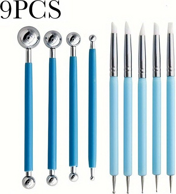 9-teiliges Keramik-Werkzeugset mit Metall-Stylus und Kugelwerkzeugen in Blau und Lila für DIY-Projekte mit Ton und Silikon - Bild 1