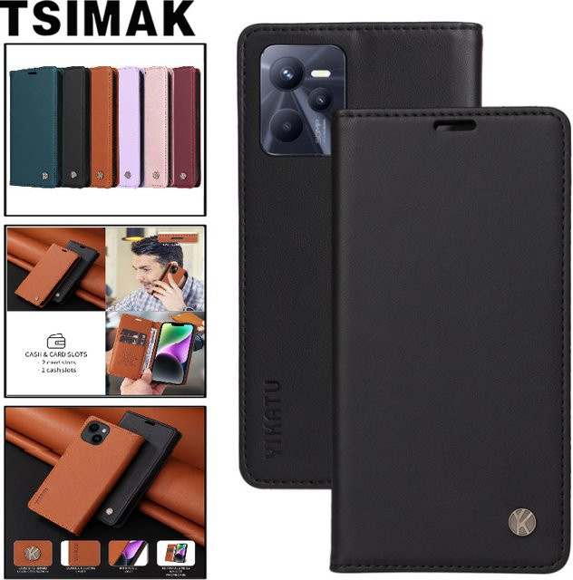 Business Leder Handyhülle für Realme C35 C33 C31 C30 C25 C25S C21 C20 C15 C12 in Gold mit Magnet-Flip, Kartenfach und Standfunktion - Bild 1