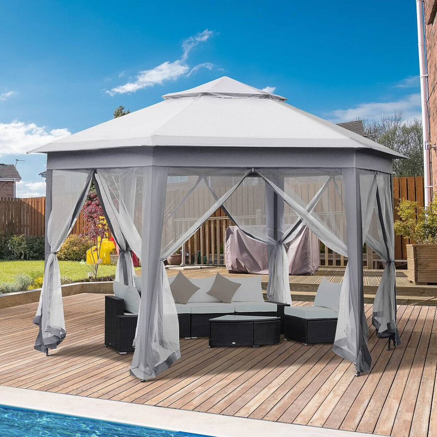 Outsunny Gartenpavillon aus Polyester und Metall in Grau B/T/H: 400 x 400 x 285 cm - Bild 3