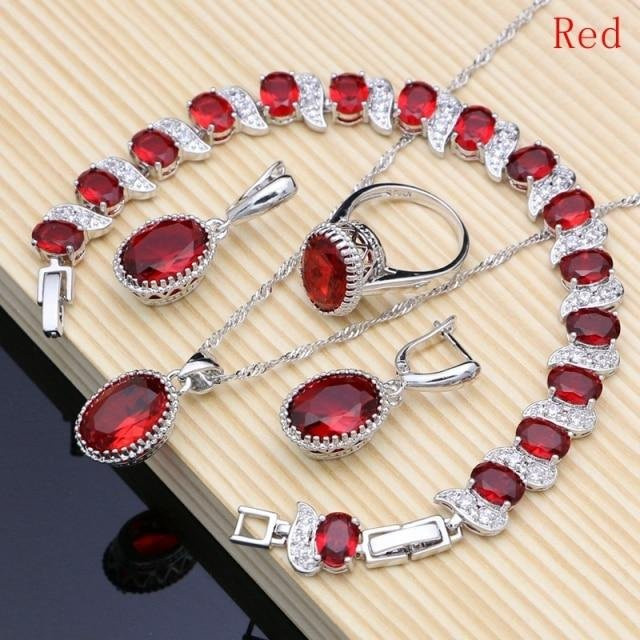 Wucifang Jewelry Schmuckset, 925 Silber, Rubin, Zirkonia, Damen - Bild 1