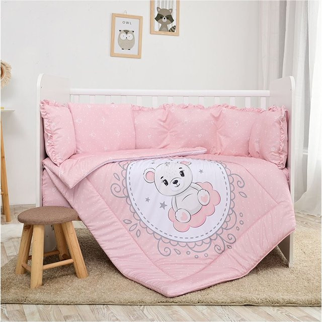 Lorelli Babybettwäsche-Set 5-tlg. aus 100% Baumwolle in Pink mit Steppdecke, Kopfkissen, Laken und Nestchen - Bild 1