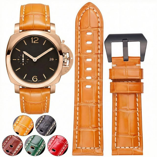 DUTRIEUX Uhrenarmband Leder, Krokodilmuster, Schwarz, Unisex - Bild 1