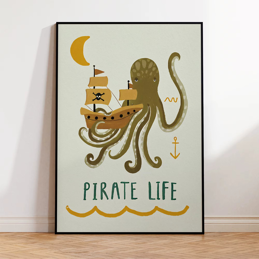 Retro Wandkunstdruck Piratenleben von Little Peach And Pip als Leinwandgemälde in Mehrfarbig - Bild 2