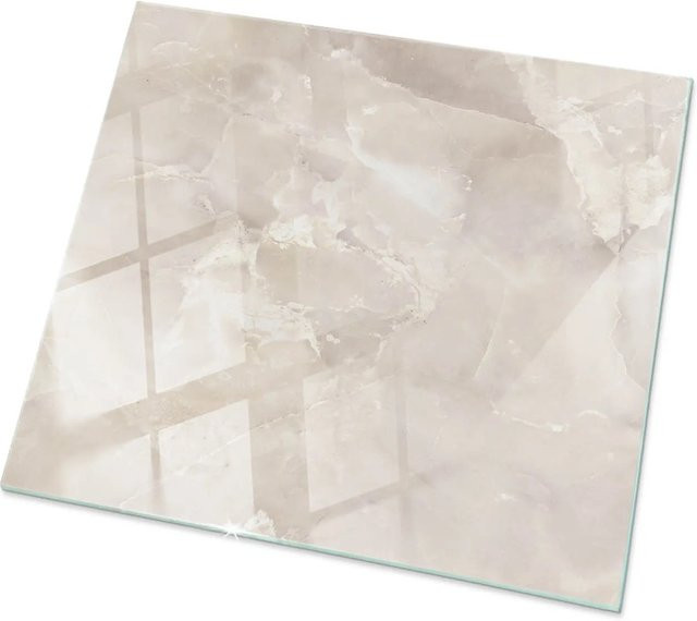 Tulup Couchtischplatte aus Glas mit Marmor-Textur in Beige, quadratisch, B/T: 60 x 60 cm - Bild 1