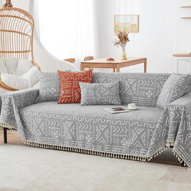 Yiran Furniture Chenille Sofa Decke in Grau, Mehrzweck Möbelbezug im Bohème-Stil, B/B: 180 x 130 cm - Bild 1
