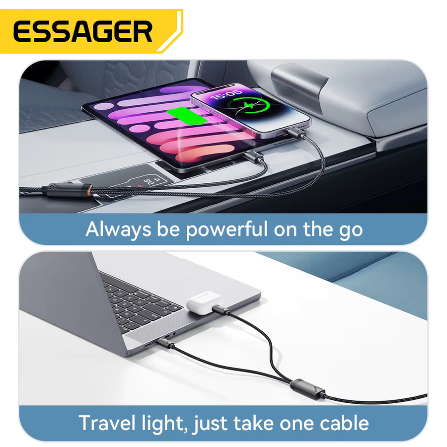 ESSAG 2-in-1 USB-C auf USB-C und Lightning Schnellladekabel mit 100 W PD, Schwarz - Bild 4