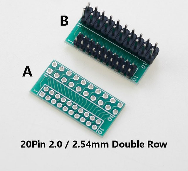 5 Stück PCB PCI Adapterplatine 20Pin zweireihig Transferplatte Konverter mit 2,0 mm bis 2,54 mm Pitch in Grün - Bild 1