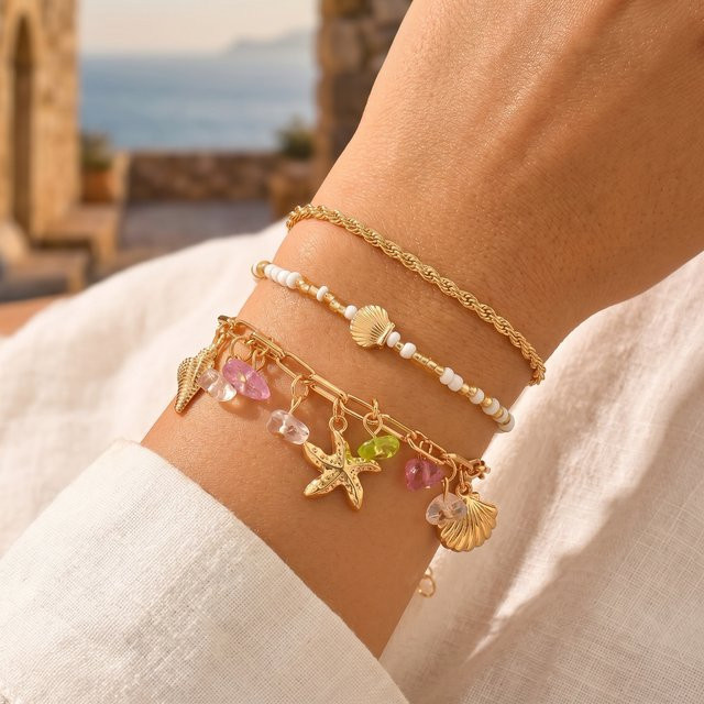 3-teiliges Armband Set, Perle, Gold, Unisex - Bild 1