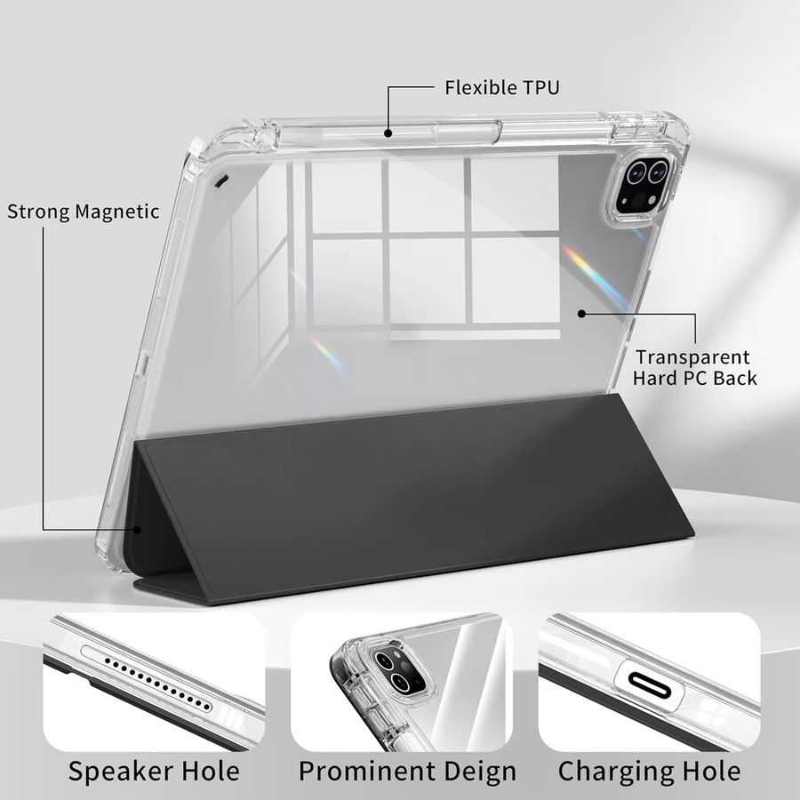 QIJUN Klare Kristall Tablet Hülle mit Stiftfach für iPad Pro 12,9 Zoll (2018-2022) aus PU-Leder mit Magnet-Standfunktion in Transparent und Grün - Bild 5