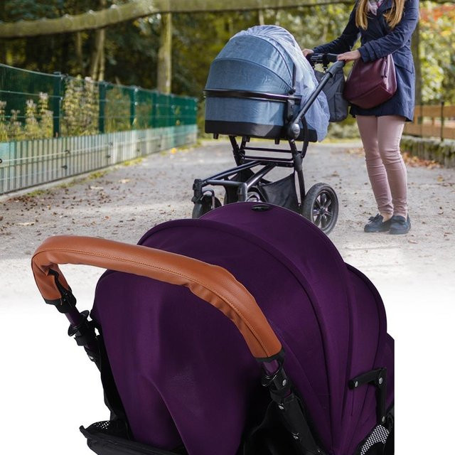 Waschbarer und abnehmbarer weicher Armlehnen-Griffbezug für Baby-Kinderwagen aus PU-Leder in Braun - Bild 1