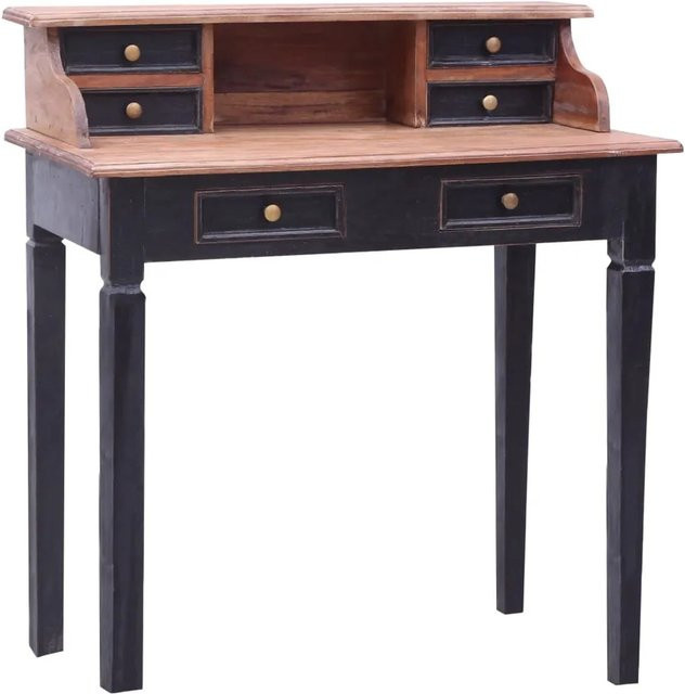 vidaXL Schreibtisch aus Massivholz mit Schubladenelement in Rustikalem Design, Farbe Braun/Schwarz, B/T/H: 90 x 50 x 101 cm - Bild 1