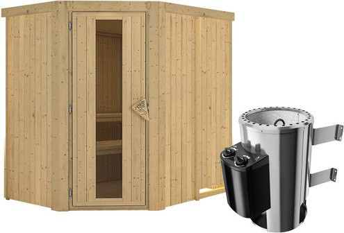 Karibu Sauna Wenden für 3 Personen mit 3,6 kW Saunaofen und integrierter Steuerung, beige - Bild 1