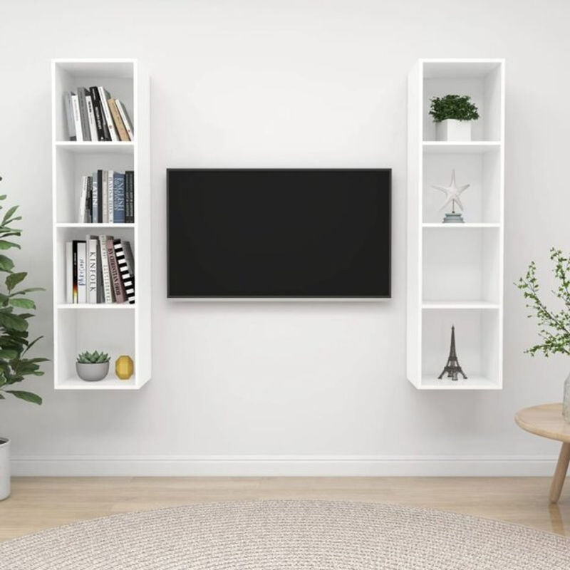 Vidaxl Set aus 2 minimalistischen TV-Wandschränken als Hängevitrine aus Holzwerkstoff in Weiß - Bild 1