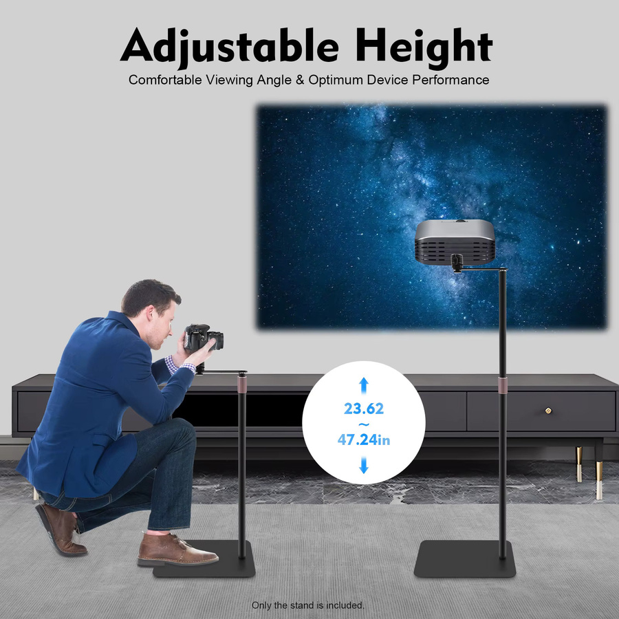 Verstellbarer Projektorständer in Schwarz mit schwerer Basis und 360 Grad Drehung, Höhe: 60–120 cm, L-förmiger Ständer für Heimkino und Büro - Bild 2