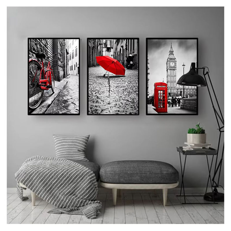 Potdemiel Wandbild City Umbrella Call Box im skandinavischen Stil, mehrfarbige Leinwand als Wandkunst für dein Wohnzimmer oder Salon, Hochformat - Bild 4