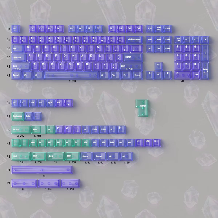 Mintcaps Tastenkappen in Lila Transparent, Cherry-Profil aus PC mit UV-Pad-Druck für mechanische Tastaturen (MX-kompatibel) - Bild 3