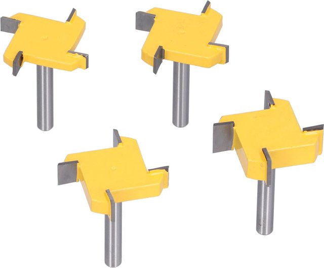 Oberfräserbit mit 1/4 Zoll Schaft und 4 Schneiden für Plattenabflachung und CNC Holzbearbeitung in Gelb und Stahl - Bild 1