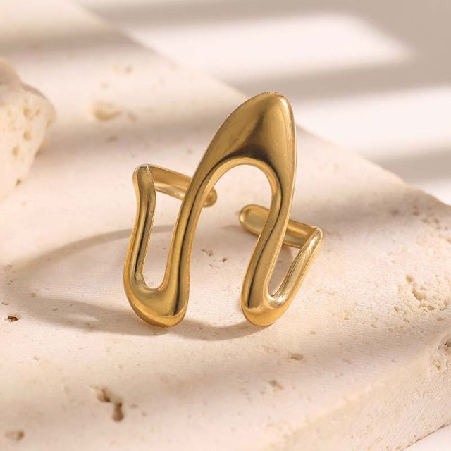 sharelucky Ring Edelstahl, vergoldet, Gold, U-Form, verstellbar - Bild 1
