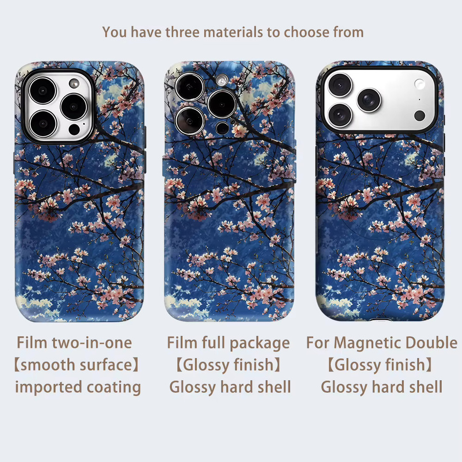 Robuste Kirschblüten Handyhülle für Apple iPhone 17 16 15 14 13 Pro Max Plus mit Magnetfunktion und Doppel-Schicht-Schutz - Bild 2