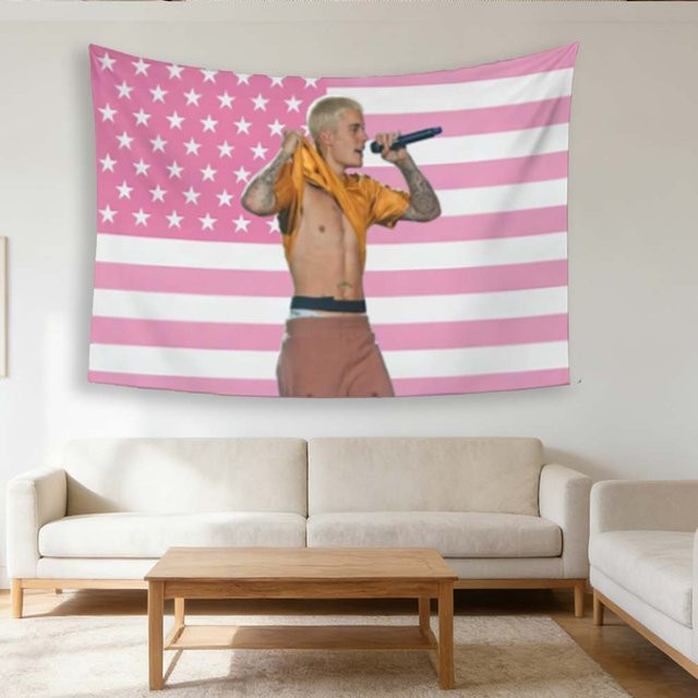 JMG Household Supplies Wandteppich Pop-Rapper J-Justin B-Bieber mit Amerikanischer Flagge, Mehrfarbig, B: 150 cm, H: 200 cm - Bild 1